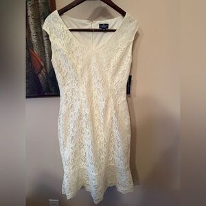 AMERICAN LIVING NEW Women's Ivory Ruffled-hem Lace Cap Sleeve Sheath Dress 6